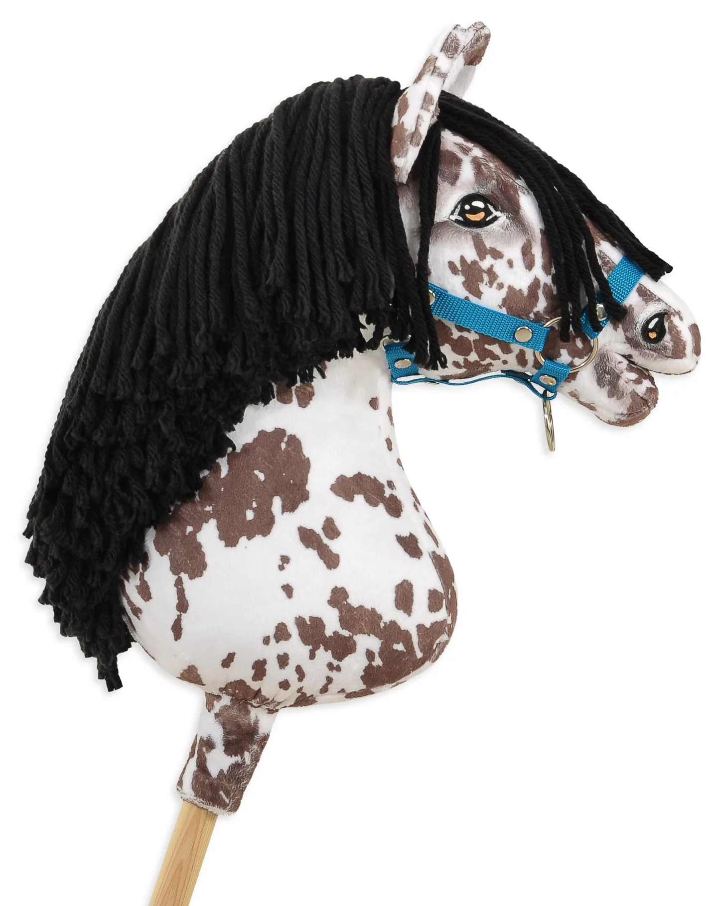 Hobby Horse Duży koń na kiju Premium - tarantowaty biało-brązowy z czarną grzywą A3