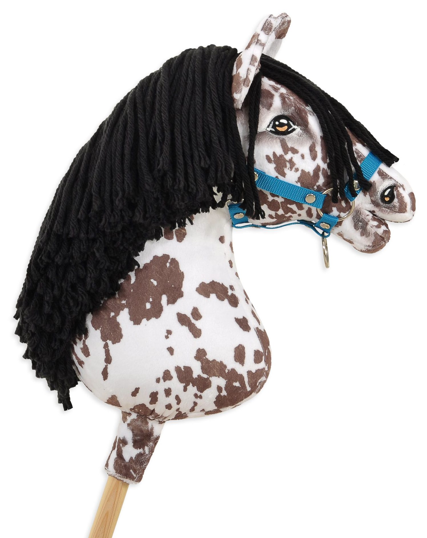 Hobby Horse Duży koń na kiju Premium - tarantowaty biało-brązowy z czarną grzywą A3