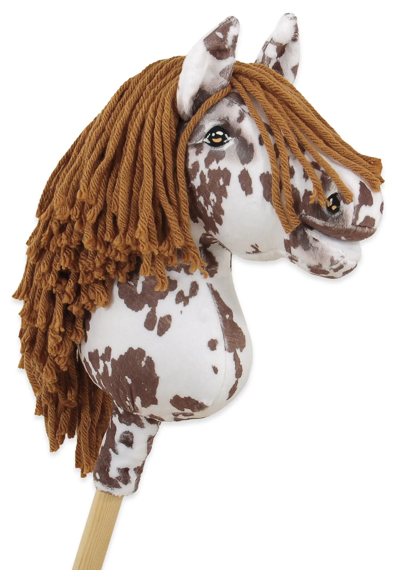 Hobby Horse Mały koń na kiju Premium tarantowaty biało-brązowy z brązową grzywą A4