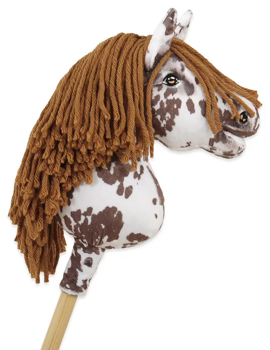 Hobby Horse Mały koń na kiju Premium tarantowaty biało-brązowy z brązową grzywą A4