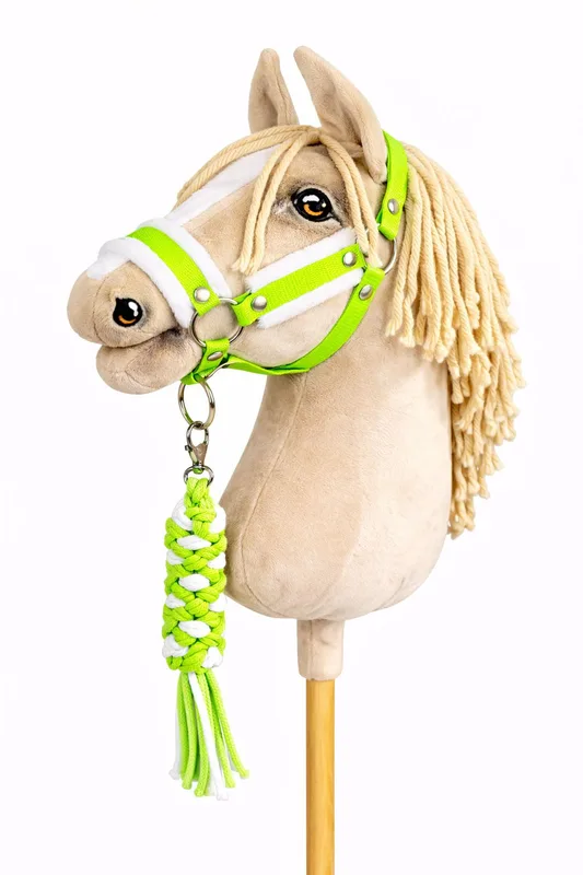 Zestaw do Hobby Horse: kantar A3 z białym futerkiem + uwiąz ze sznurka - neon-green/ biały