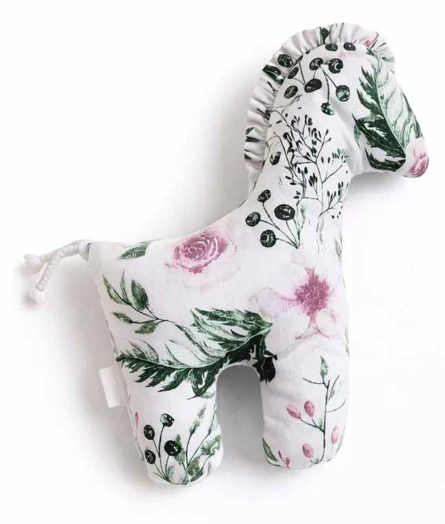 Konik LUCKY miękka maskotka z bawełny dla niemowląt - Peonie różowe