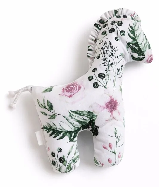 Konik LUCKY miękka maskotka z bawełny dla niemowląt - Peonie różowe