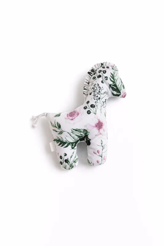 Konik LUCKY miękka maskotka z bawełny dla niemowląt - Peonie różowe