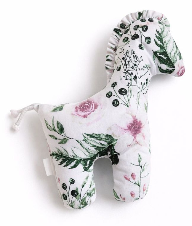 Konik LUCKY miękka maskotka z bawełny dla niemowląt - Peonie różowe