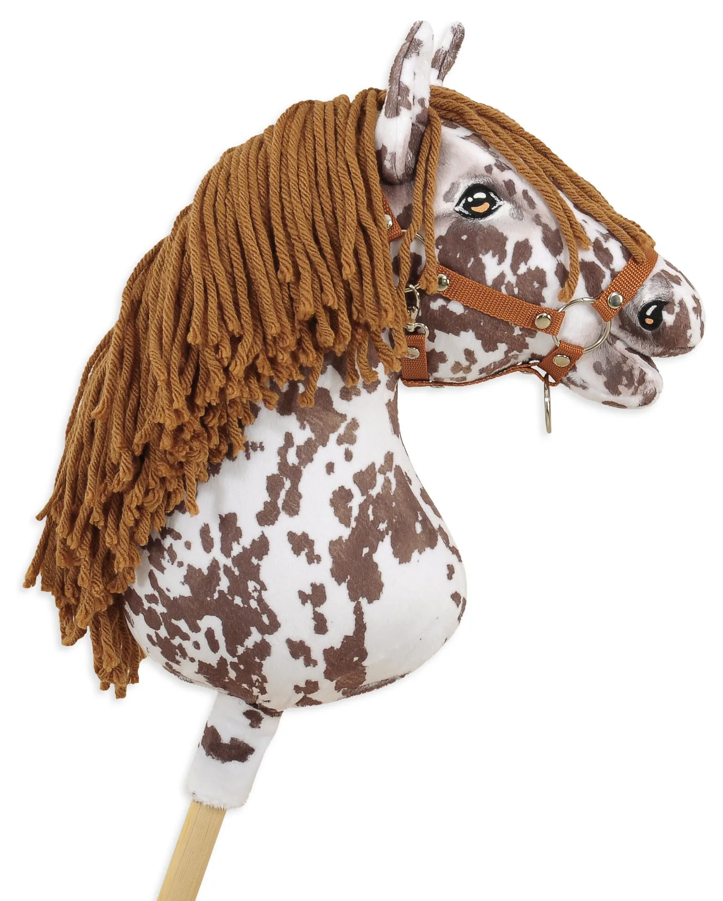 Hobby Horse Duży koń na kiju Premium - tarantowaty biało-brązowy z brązową grzywą A3