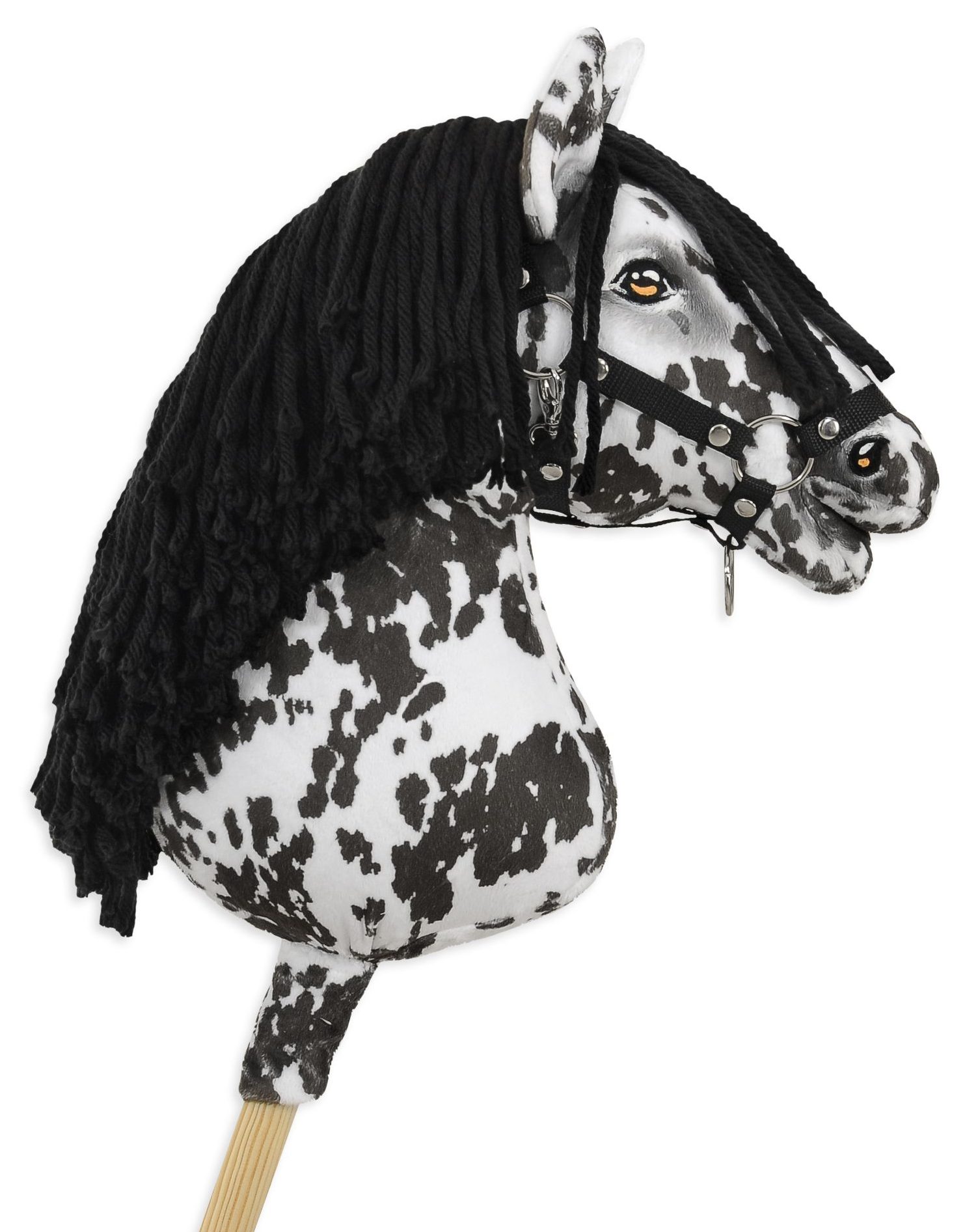 Hobby Horse Duży koń na kiju Premium - tarantowaty biało-czarny z czarną grzywą A3