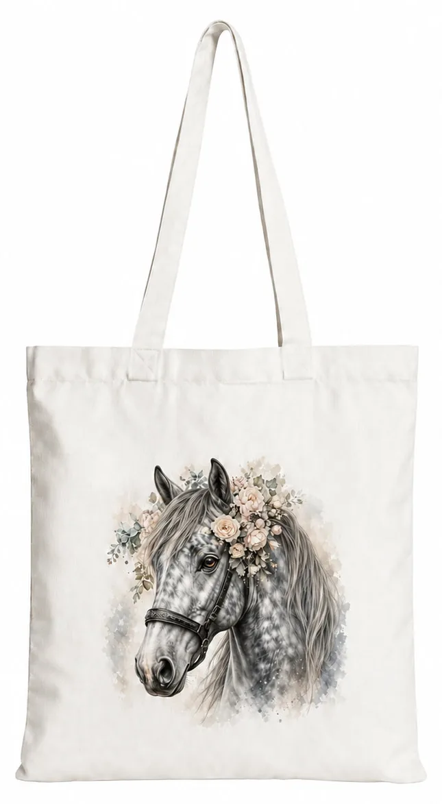 Torba bawełniana z białym koniem  – 38 × 42 cm