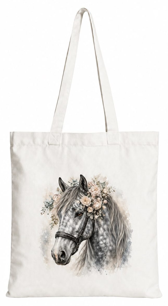 Torba bawełniana z białym koniem – 38 × 42 cm
