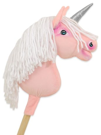 Hobby Horse Jednorożec na kiju różowy z różową grzywą i złotym rogiem A4