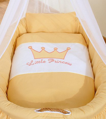 Kosz Mojżesza wiklinowy z baldachimem- Little Princess brzoskwiniowy