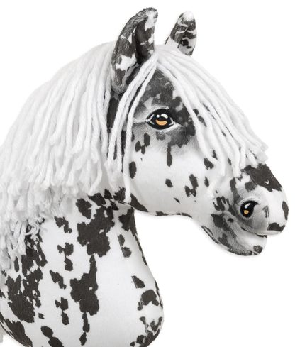 Hobby Horse Duży koń na kiju Premium - tarantowaty biało-czarny z białą grzywą A3