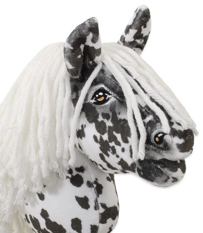 Hobby Horse Mały koń na kiju Premium tarantowaty biało-czarny z białą grzywą A5