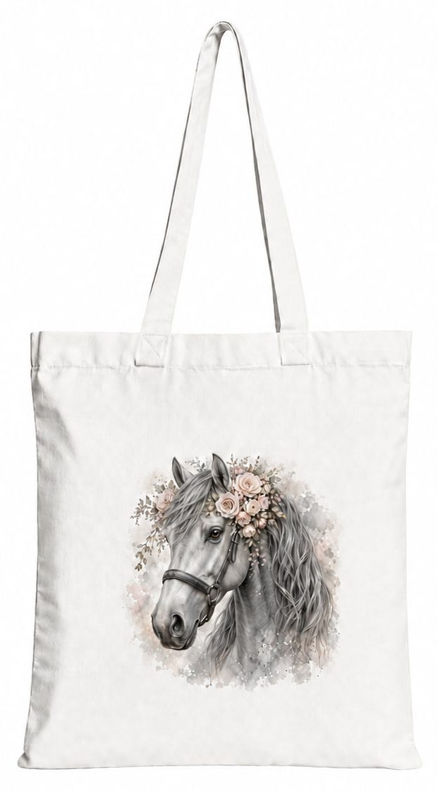 Torba bawełniana z białym koniem – 38 × 42 cm