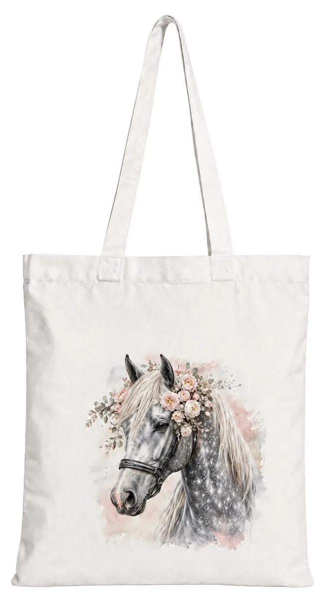 Torba bawełniana z białym koniem  – 38 × 42 cm