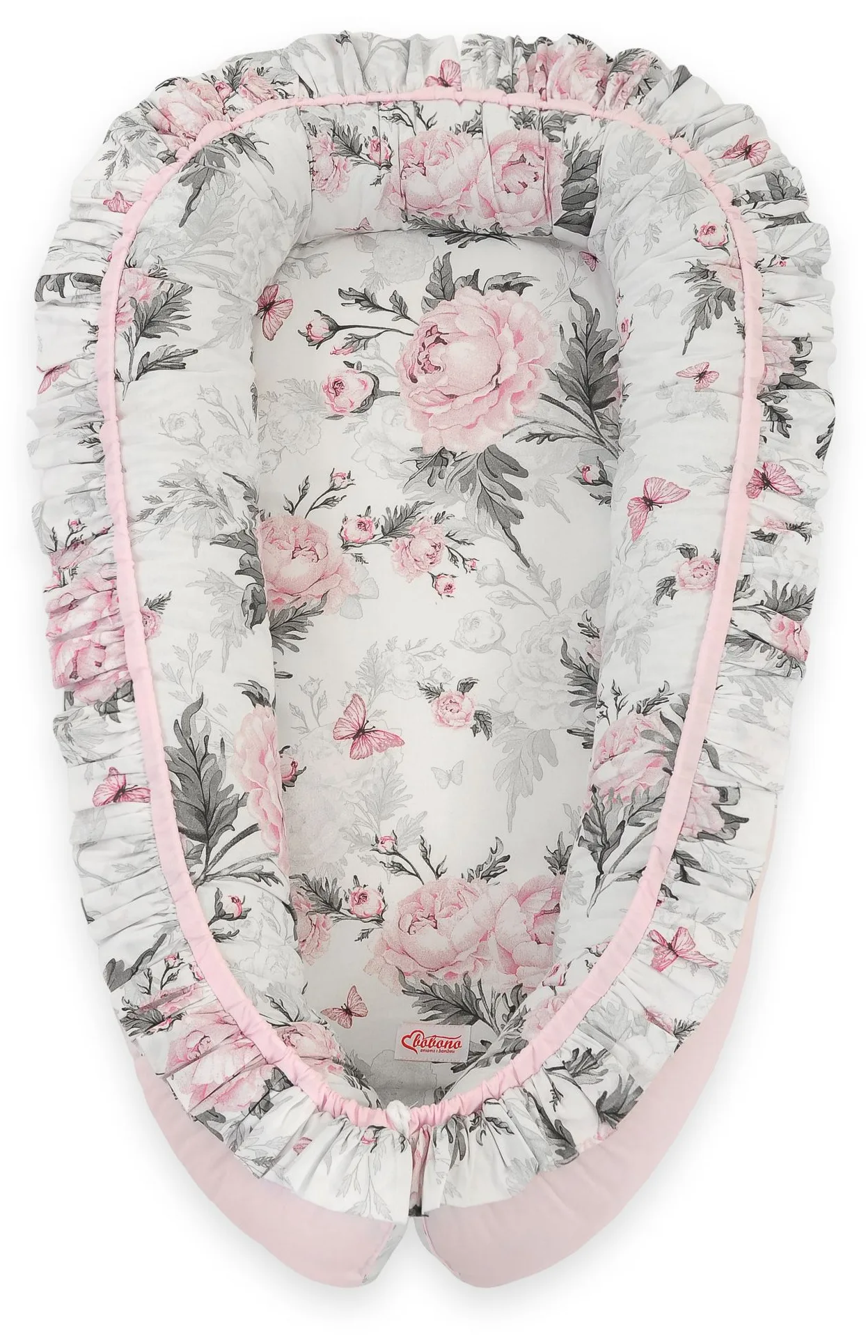 Kokon niemowlęcy kojec otulacz Premium z falbanką - Romantic peonies