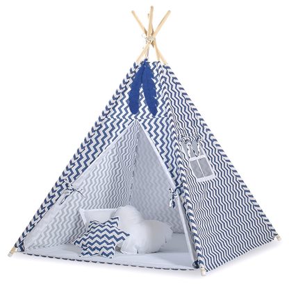 Namiot Tipi dla dzieci + zawieszki pióra - Białe grochy na turkusie