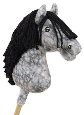 Hobby Horse Duży koń na kiju Premium - siwek jabłkowity z czarną grzywą A3