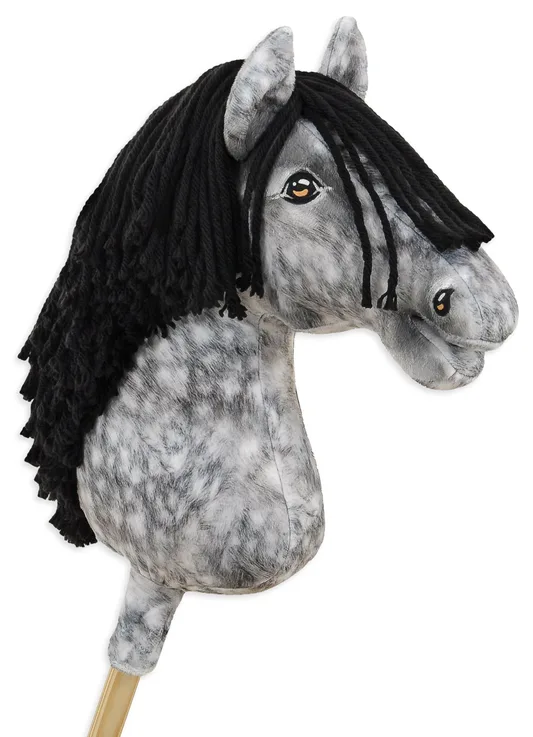 Hobby Horse Duży koń na kiju Premium - siwek jabłkowity z czarną grzywą A3