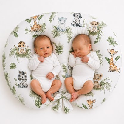 Poduszka rogal do karmienia bliźniąt + zdejmowana poszewka - gwiazdy szaro-różowe