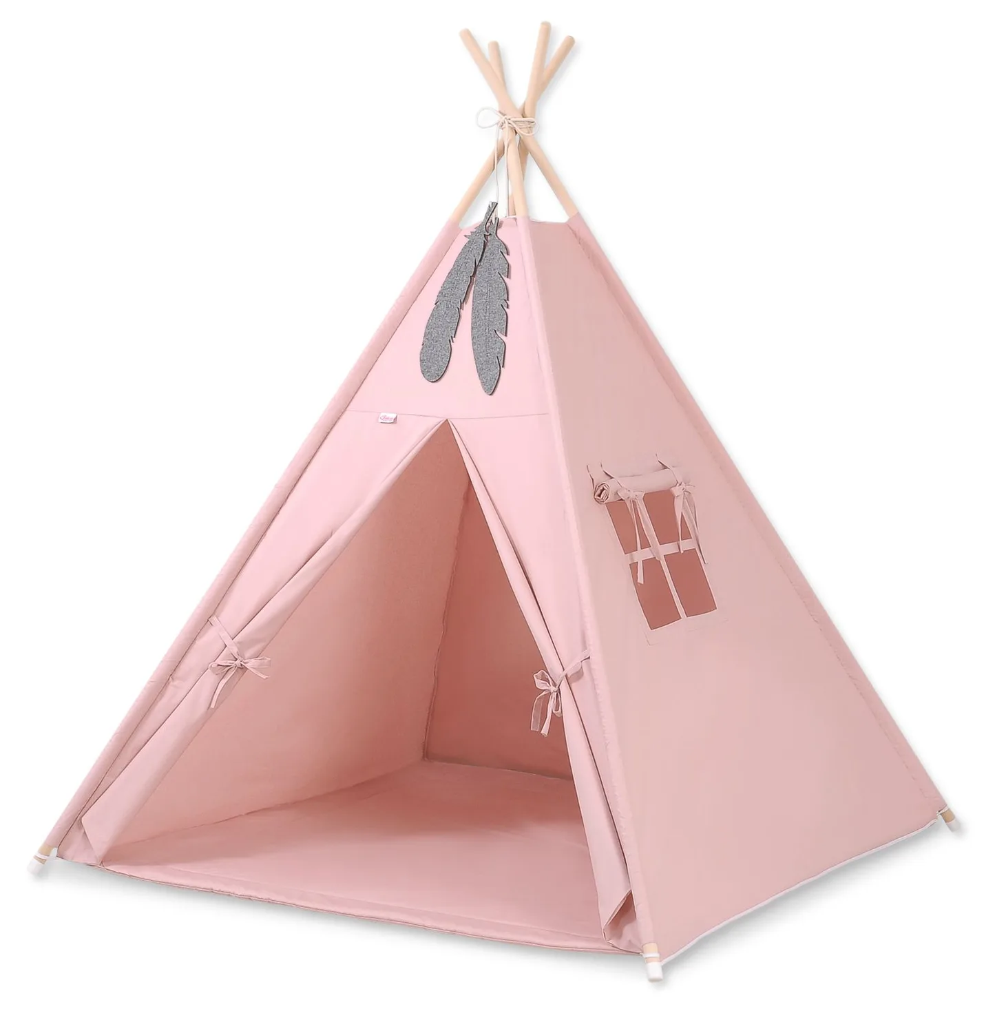 Namiot TIPI dla dzieci +mata + zawieszki pióra - Chevron różowy