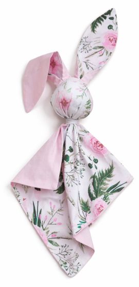 Miękka przytulanka DOUDOU kocyk króliczek z bawełny - Peonie różowe - róż