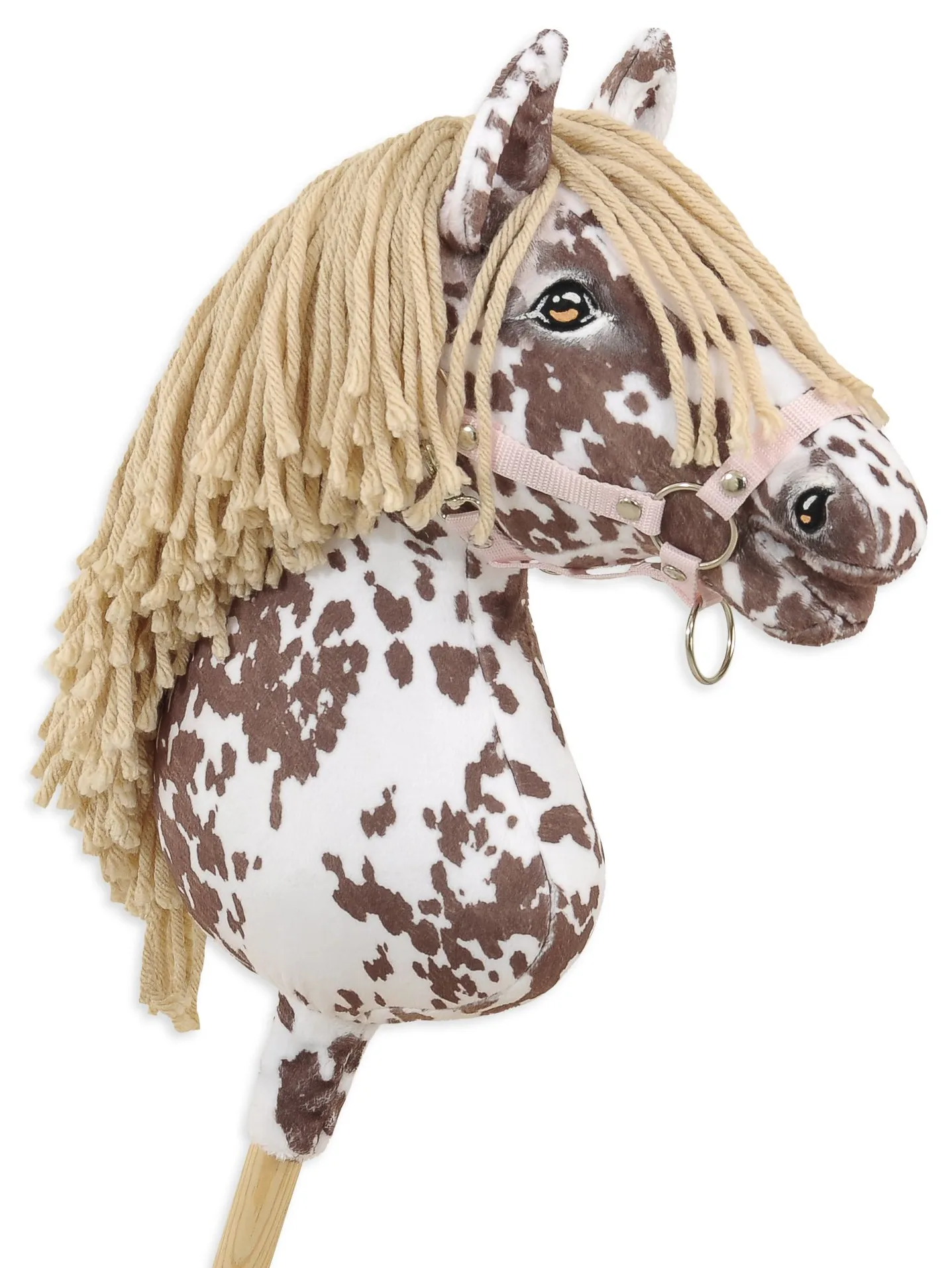 Hobby Horse Duży koń na kiju Premium - tarantowaty biało-brązowy z beżową grzywą A3