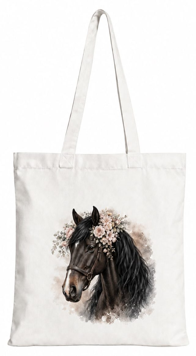 Torba bawełniana z białym koniem – 38 × 42 cm