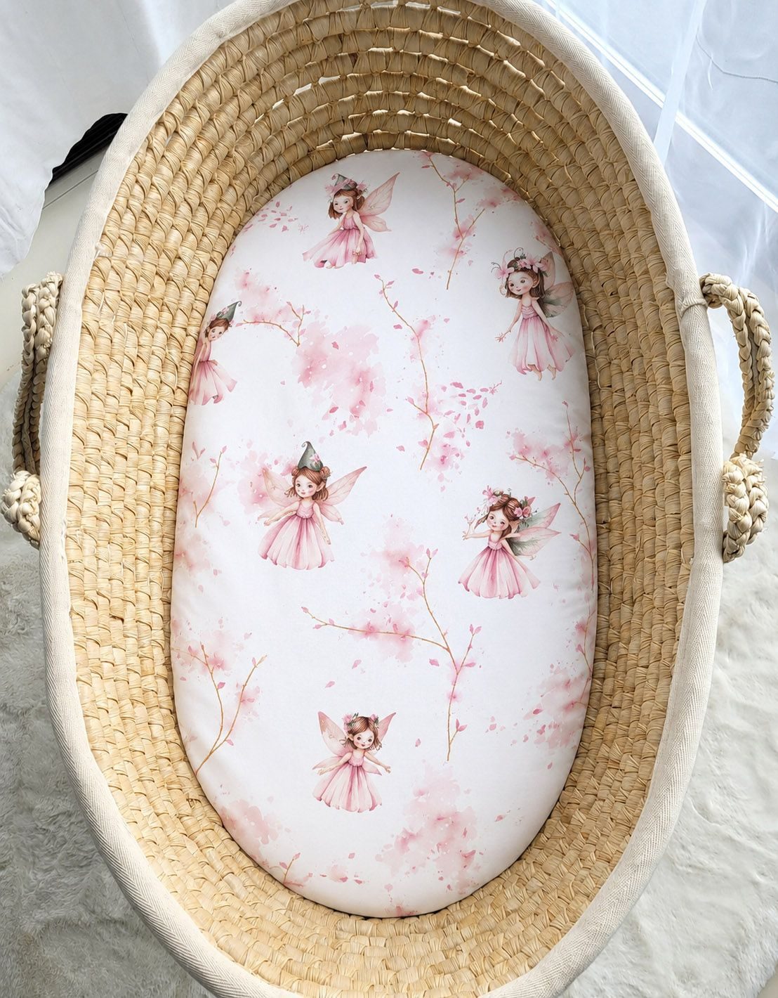 Prześcieradło bawełniane do wózka gondoli kosza Mojżesza Boho 75x35 cm - Blossom Fairies