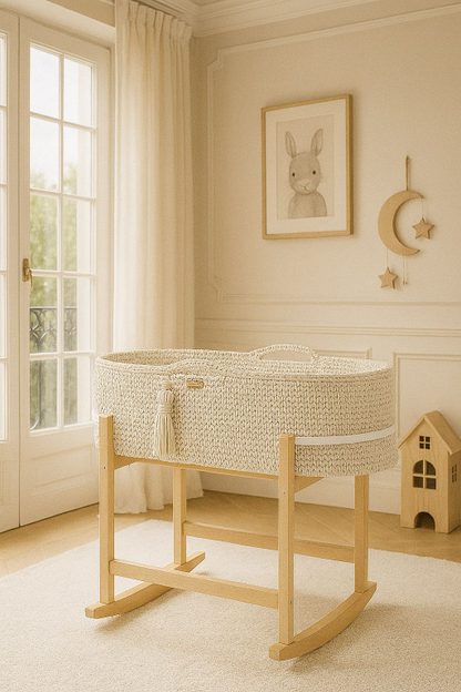 Kosz Mojżesza BOHO Handmade z kołyską - śmietanka