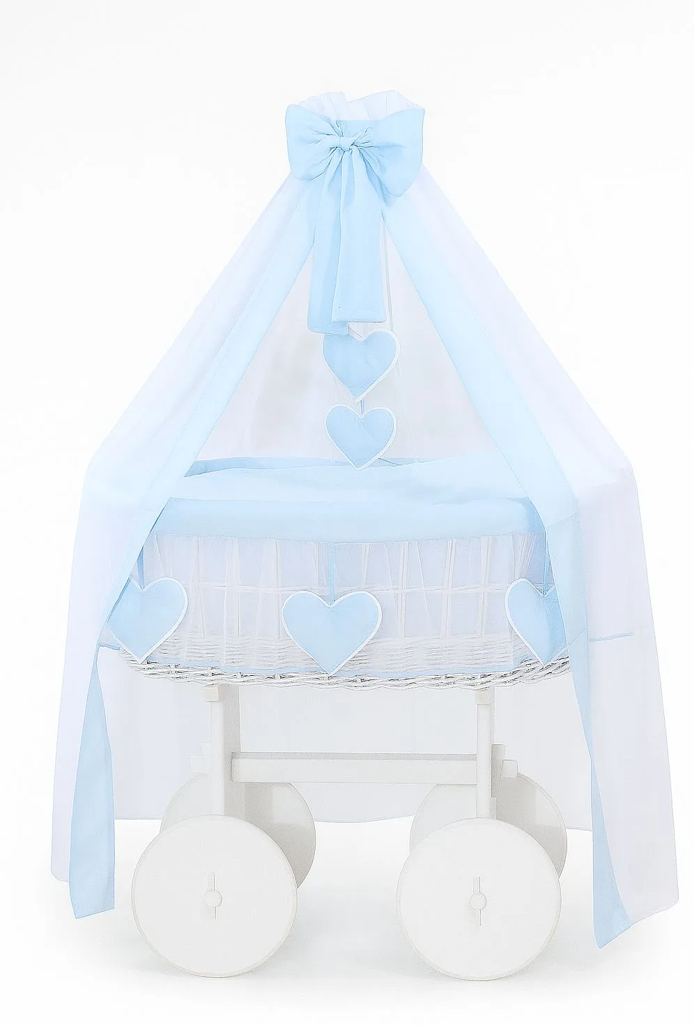 Wiklinowy kosz Mojżesza z baldachimem Deluxe Amelia - biały + różowa pościel