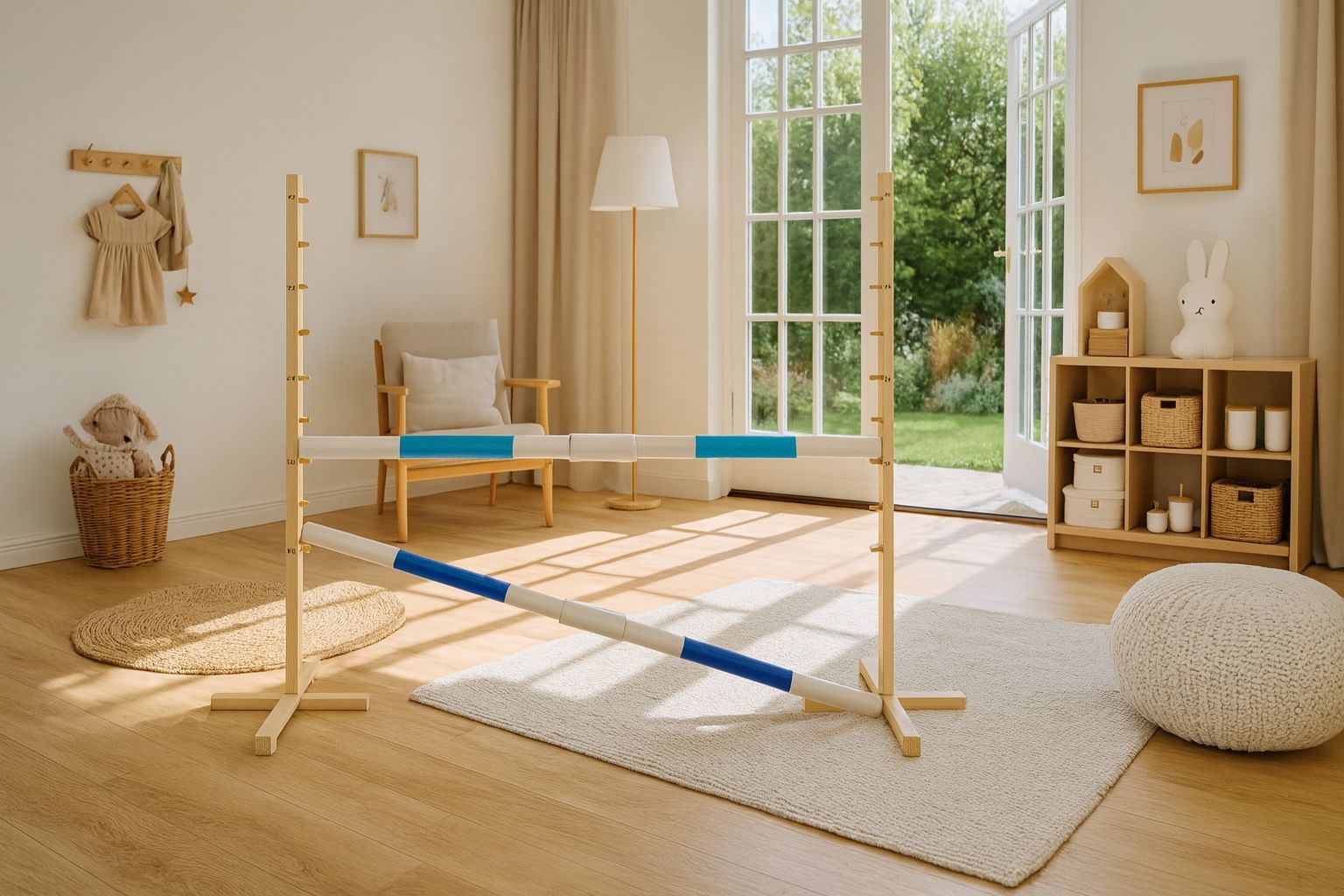 Przeszkoda skokowa do Hobby Horse 160cm, h-120 cm, dwie belki - jasny niebieski i ciemny niebieski