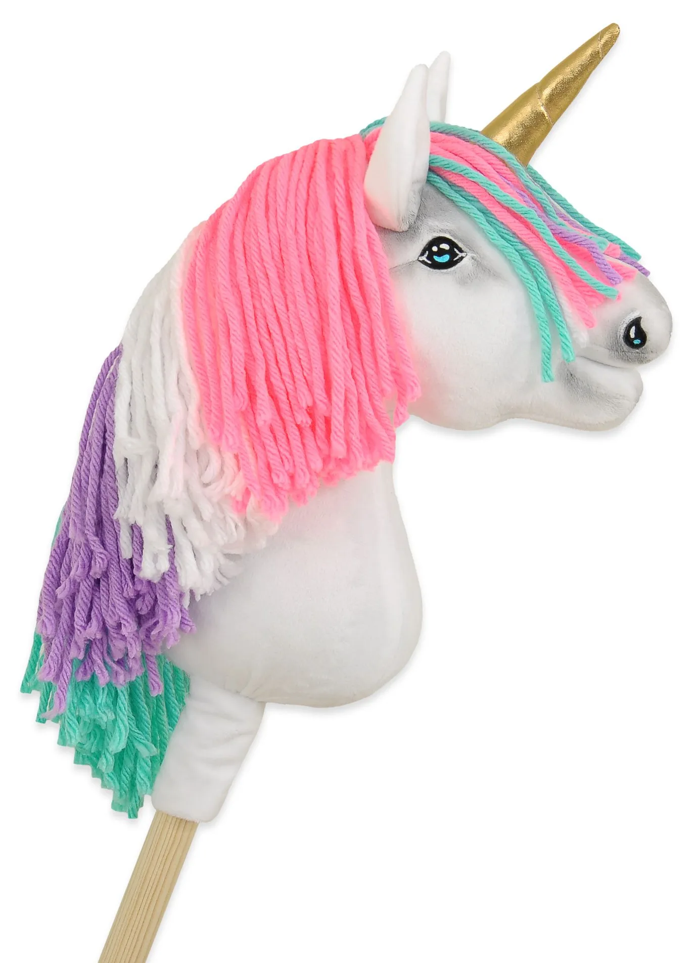 Hobby Horse Jednorożec na kiju różowy z różową grzywą i złotym rogiem A4