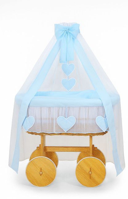 Wiklinowy kosz Mojżesza z baldachimem Deluxe Amelia - naturalny + różowa pościel