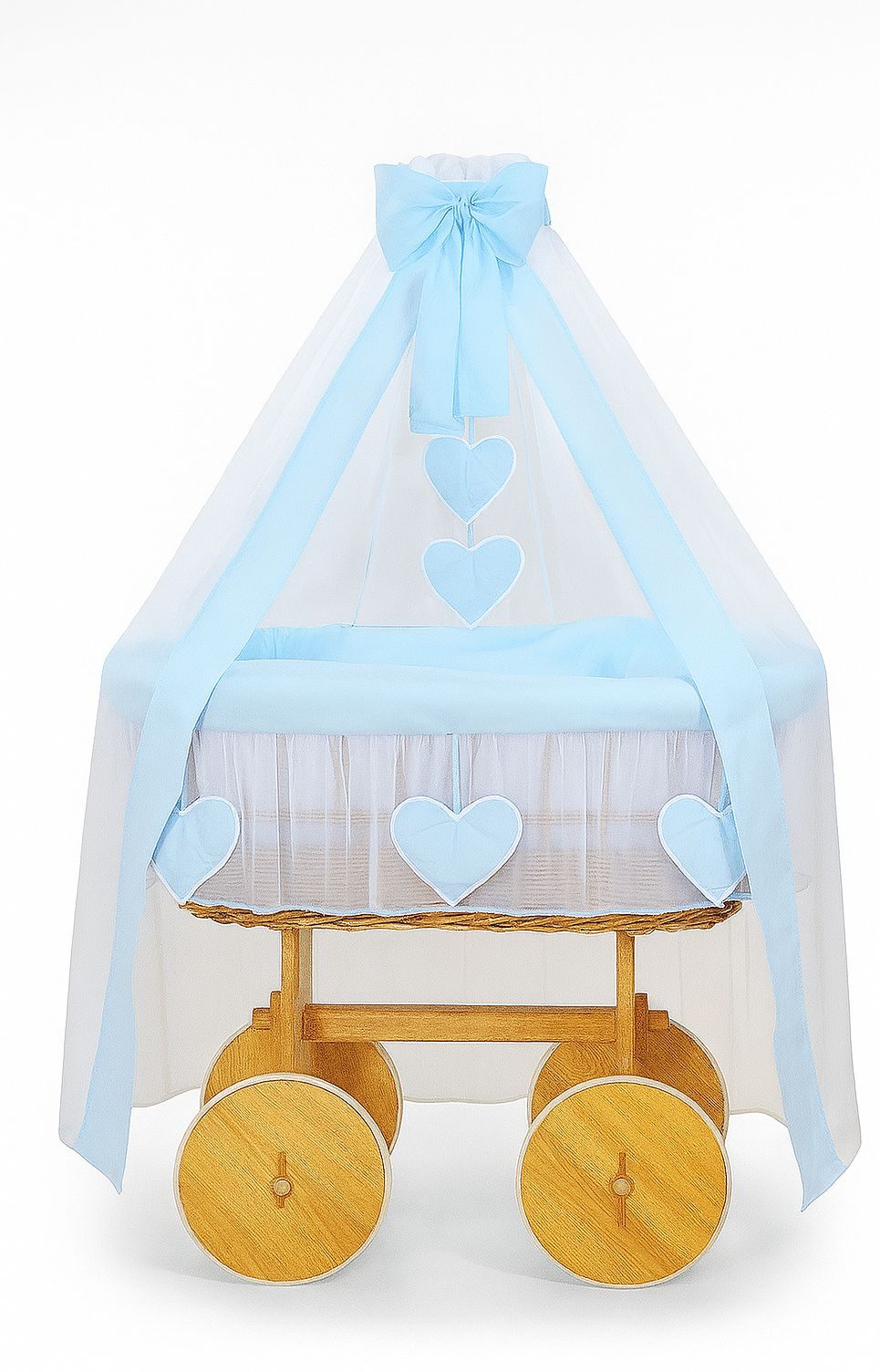 Wiklinowy kosz Mojżesza z baldachimem Deluxe Amelia - naturalny + różowa pościel