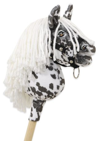 Hobby Horse Mały koń na kiju Premium tarantowaty biało-czarny z białą grzywą A5