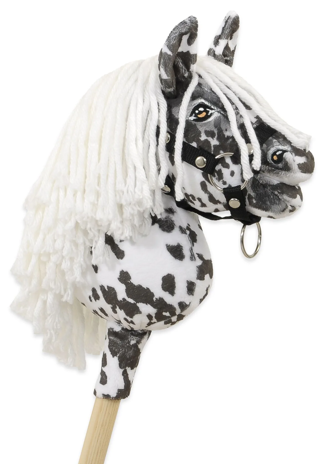Hobby Horse Mały koń na kiju Premium tarantowaty biało-czarny z białą grzywą A5