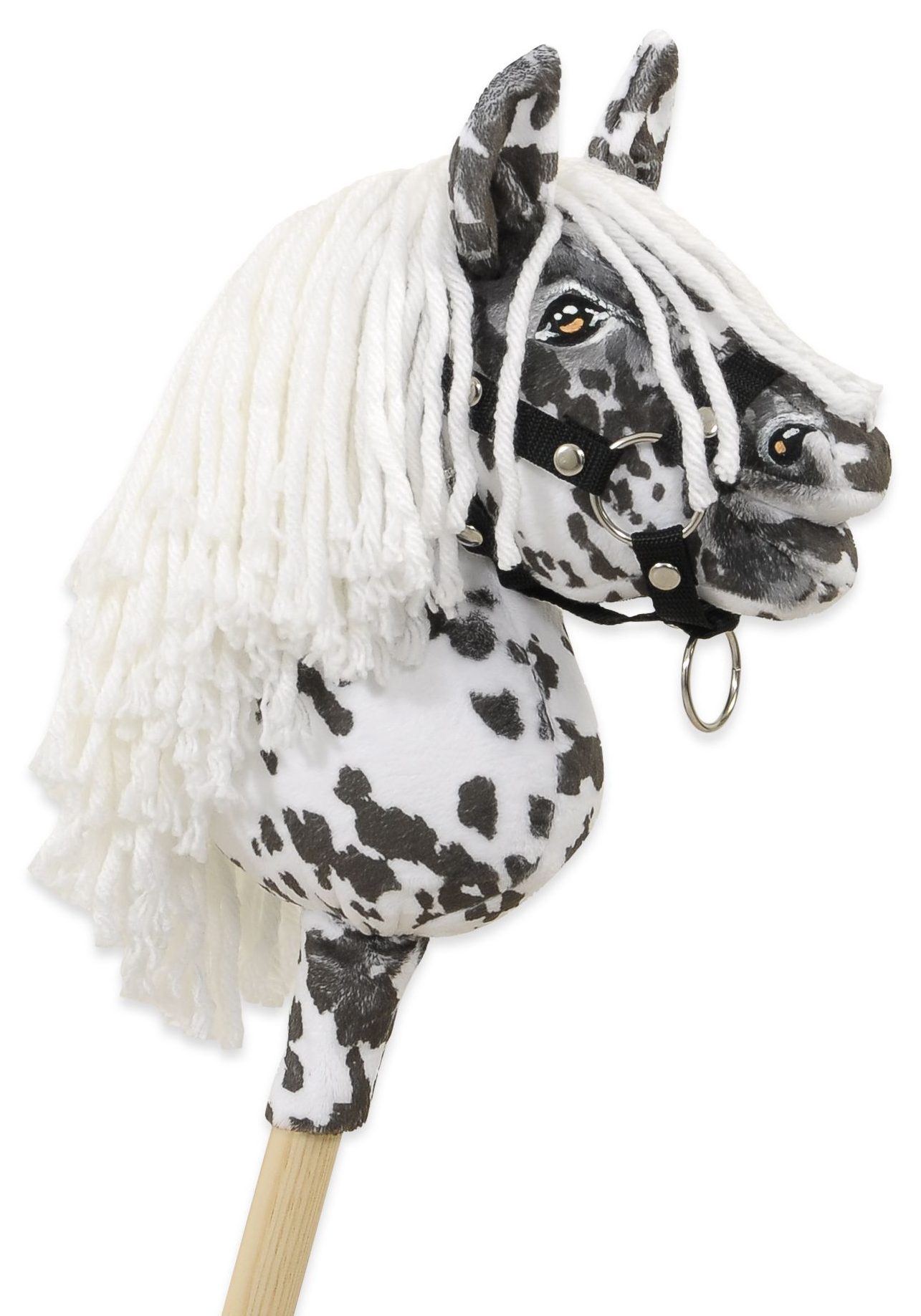 Hobby Horse Mały koń na kiju Premium tarantowaty biało-czarny z białą grzywą A5