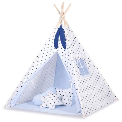 Namiot TIPI dla dzieci + mata + poduszki + zawieszki pióra - Chevron szary