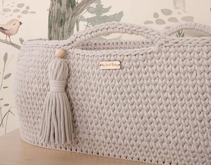 Kosz Mojżesza BOHO bawełniany Handmade z materacykiem - jasny beżowy