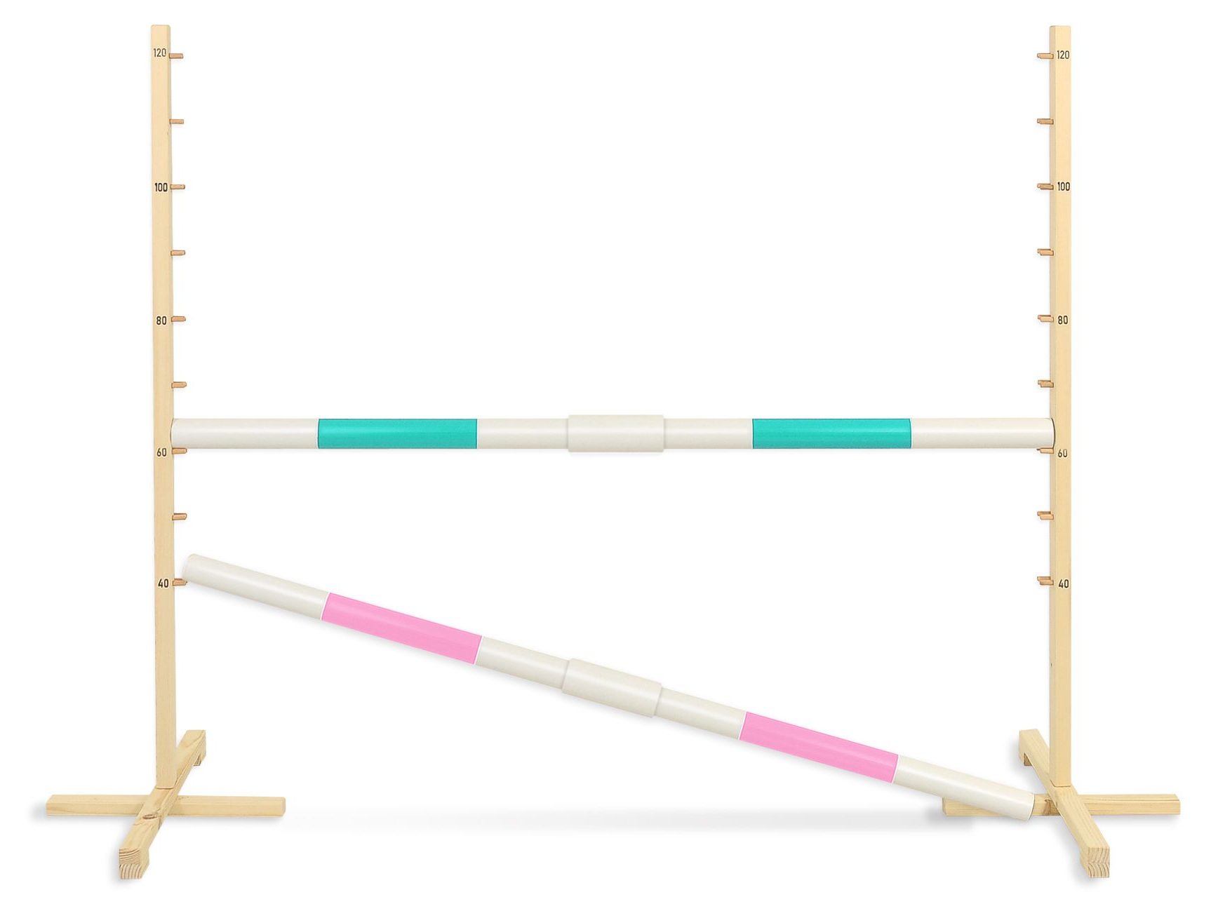 Przeszkoda skokowa do Hobby Horse 160cm, h-120 cm, dwie belki - miętowa i jasny róż
