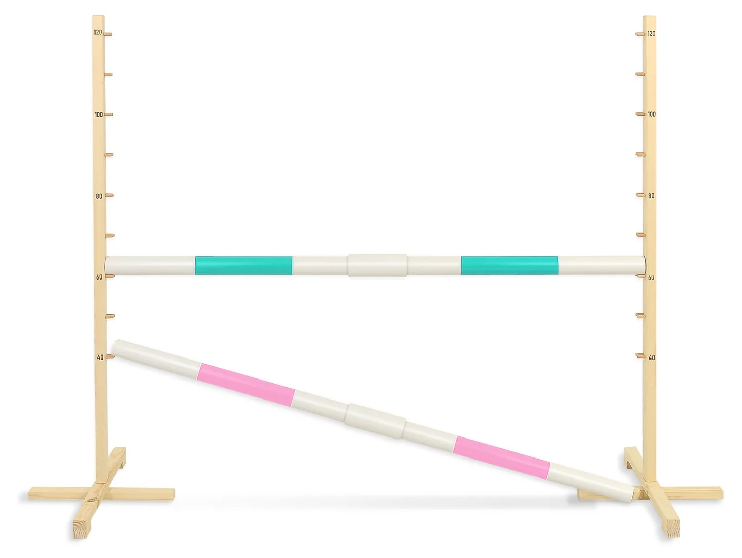 Przeszkoda skokowa do Hobby Horse 160cm, h-120 cm, dwie belki - miętowa i jasny róż