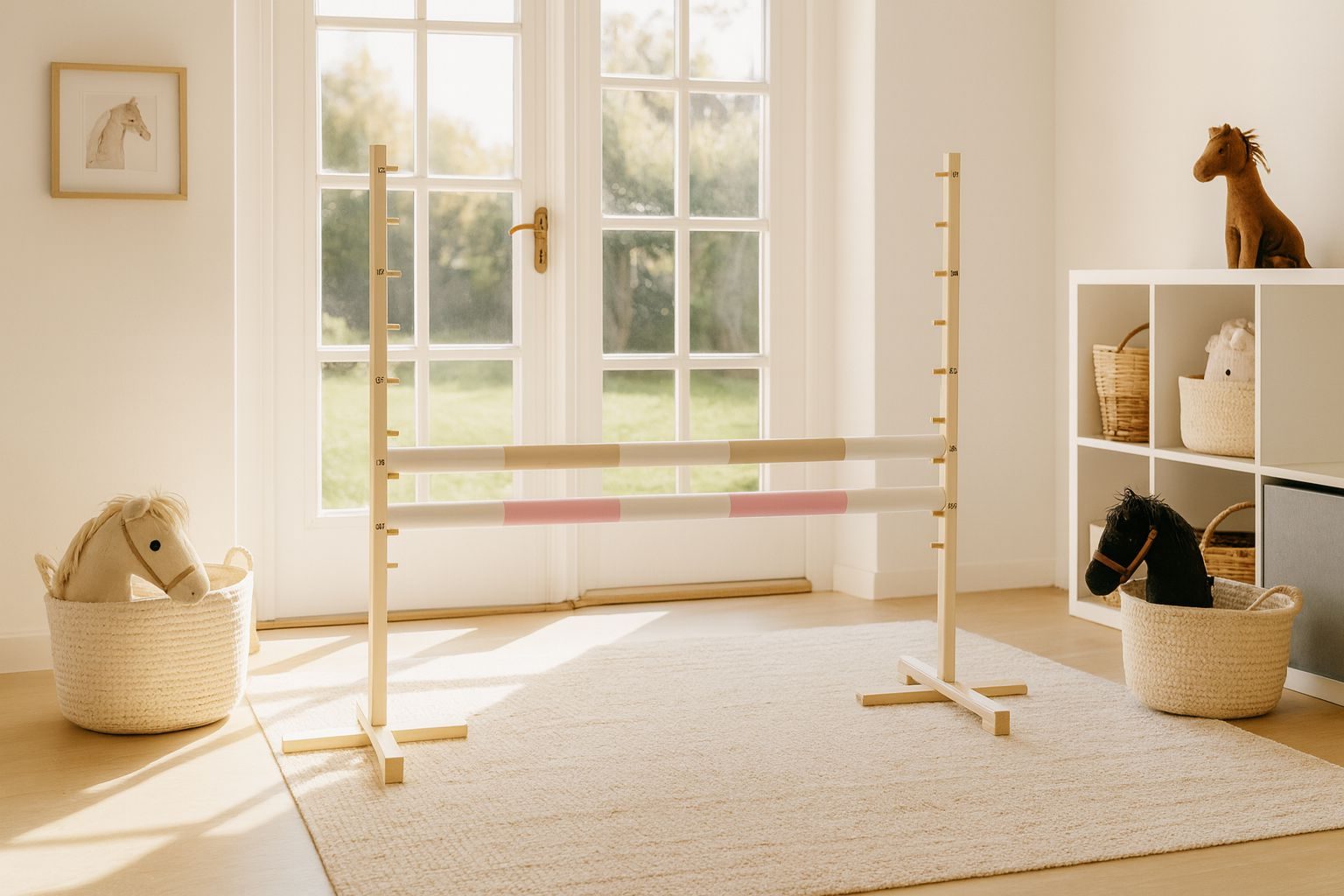 Przeszkoda skokowa do Hobby Horse 120cm, dwie belki - beżowa i jasny róż