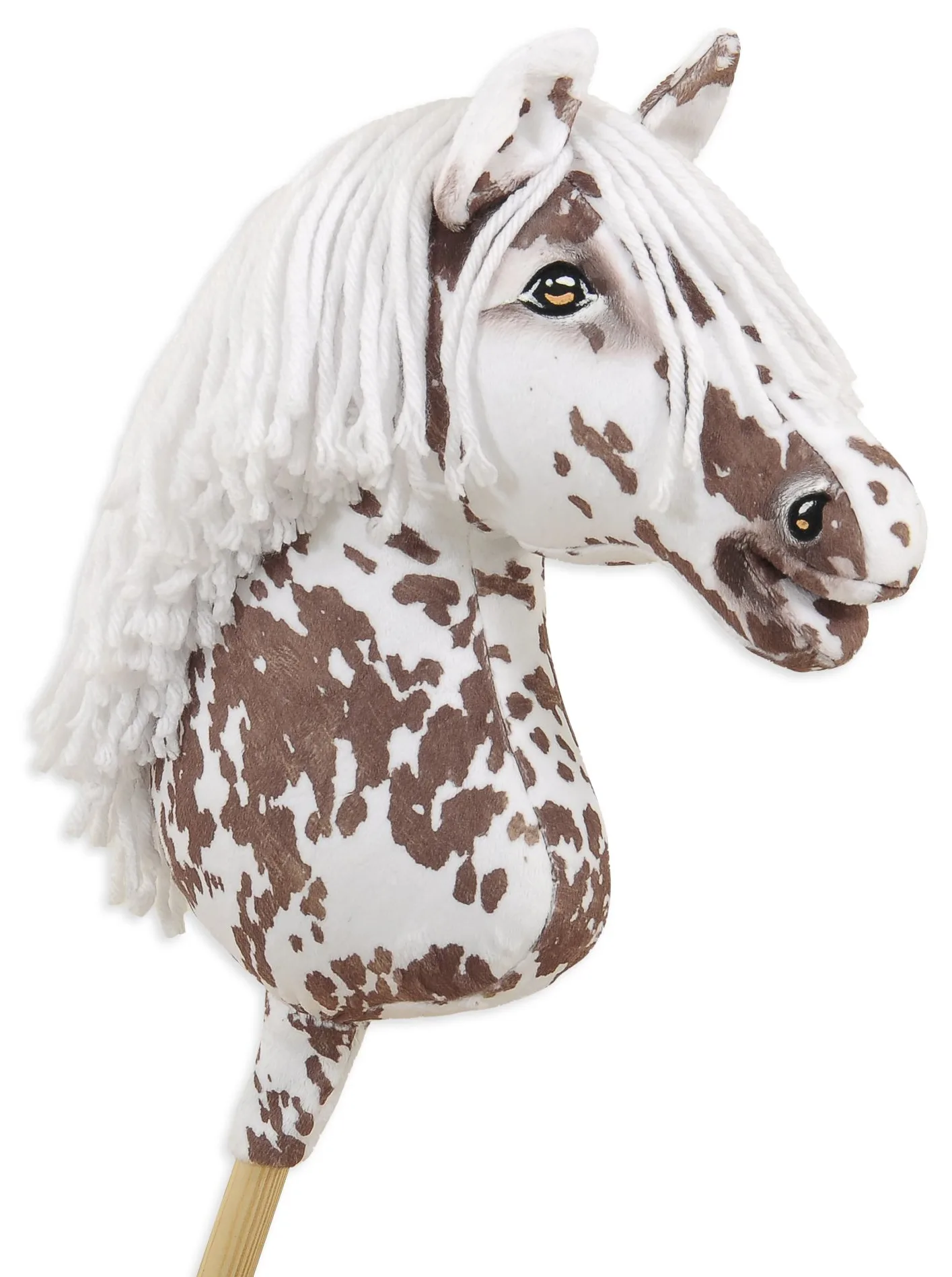 Hobby Horse Duży koń na kiju Premium - tarantowaty biało-brązowy z białą grzywą A3