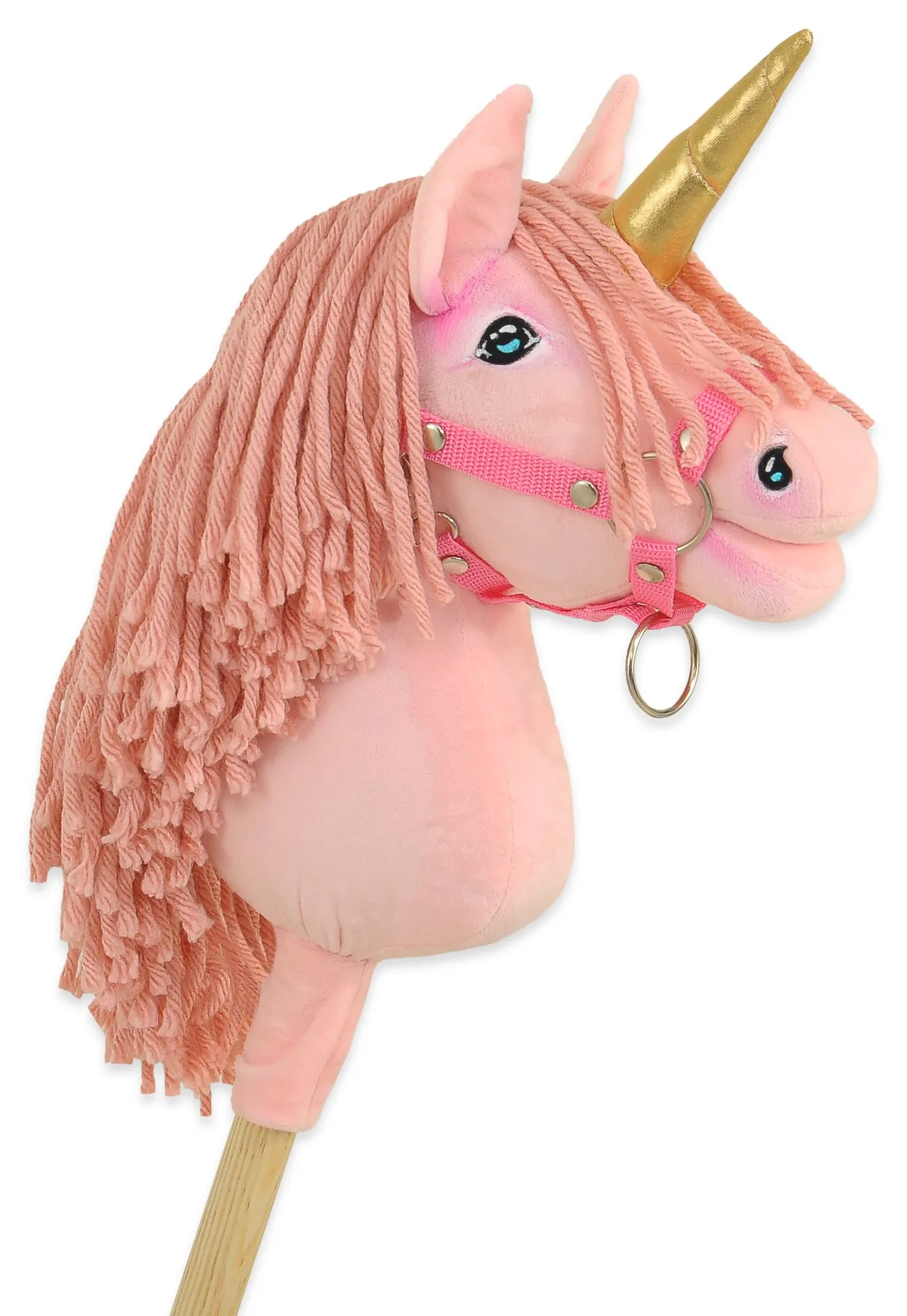 Hobby Horse Jednorożec na kiju różowy z różową grzywą i złotym rogiem A4