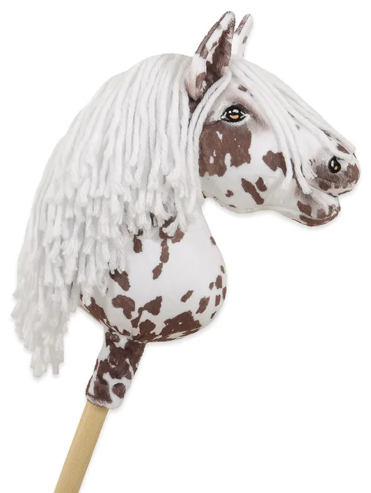 Hobby Horse Mały koń na kiju Premium tarantowaty biało-brązowy z białą grzywą A4