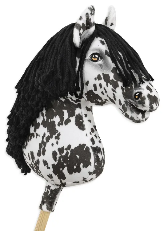 Hobby Horse Duży koń na kiju Premium - tarantowaty biało-czarny z czarną grzywą A3