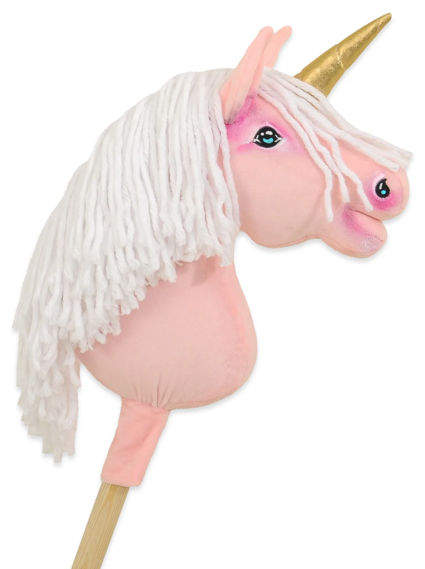 Hobby Horse Jednorożec na kiju różowy z różową grzywą i złotym rogiem A4