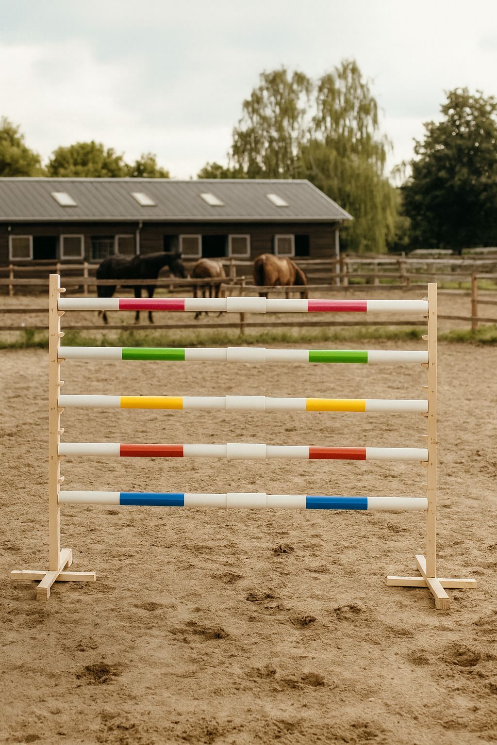 Przeszkoda skokowa do Hobby Horse 160cm, h-120 cm, dwie belki - niebieska i żółta