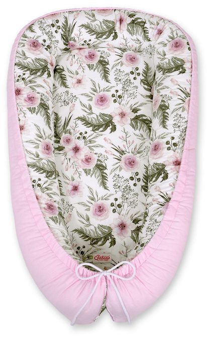 Kokon niemowlęcy dwustronny kojec otulacz Premium MY SWEET BABY- peonie różowe/różowy